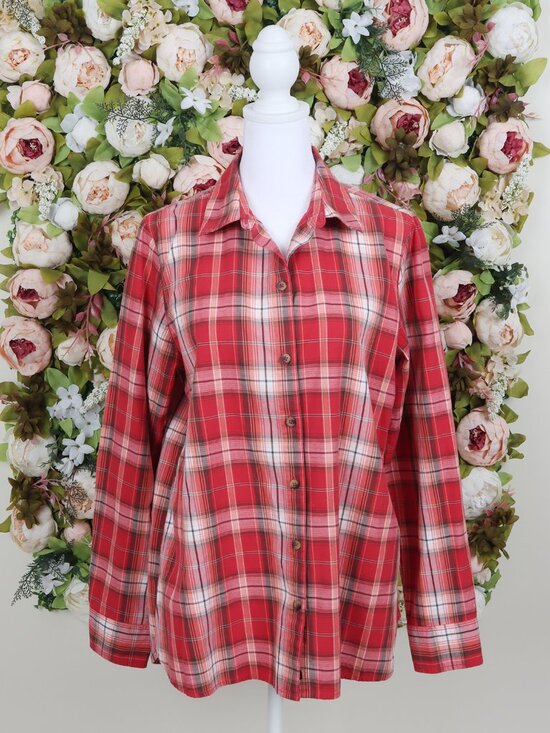 Life Is Good Tops - Life Is Good Womens Classic Fit, Small, Red Long Sleeve Plaid Button-Down Shirt